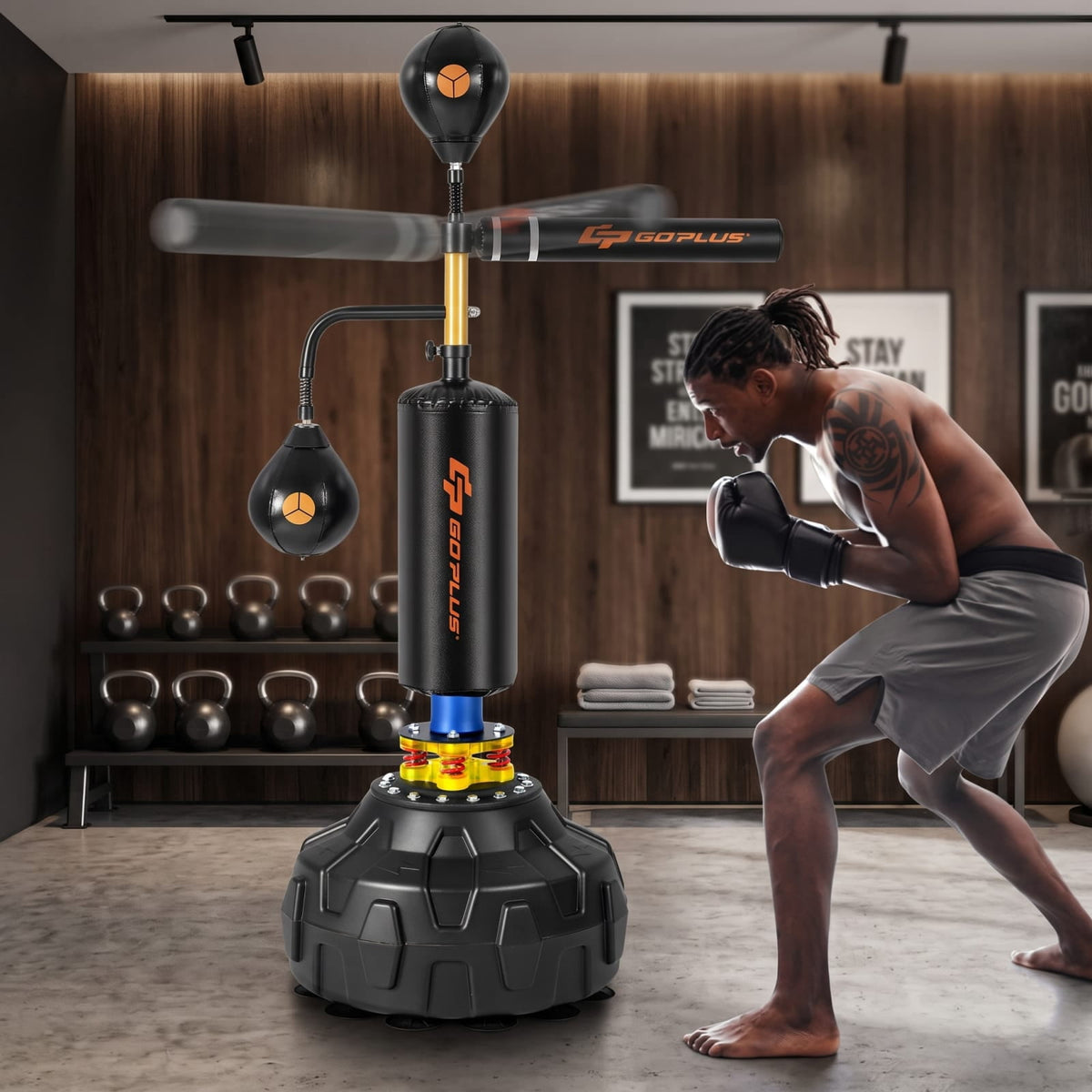 Airfind Freestanding Boxing Speed Trainer with 360 Degree Spinning Bar Dual Speed Balls and Adjustable Height for Home Gym, Black