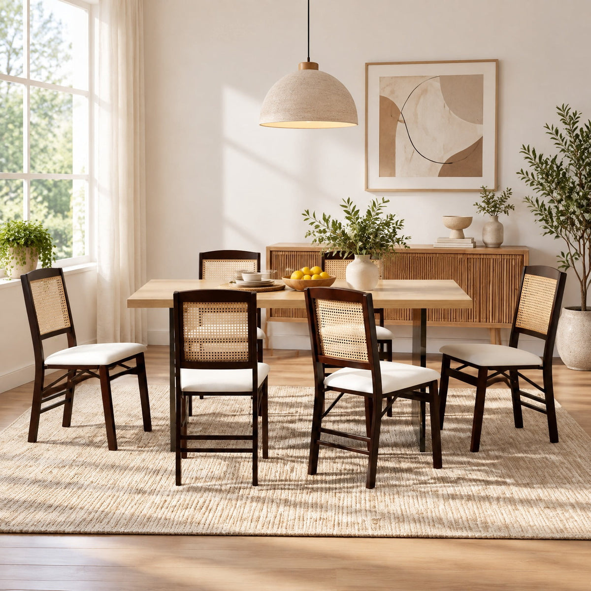 Airfind Folding Dining Chairs Set of 2 Rubber Wood Chairs with Linen Padded Seat, 400 lbs Capacity, Rubber Wood PE Rattan Linen Fabric Sponge Frame