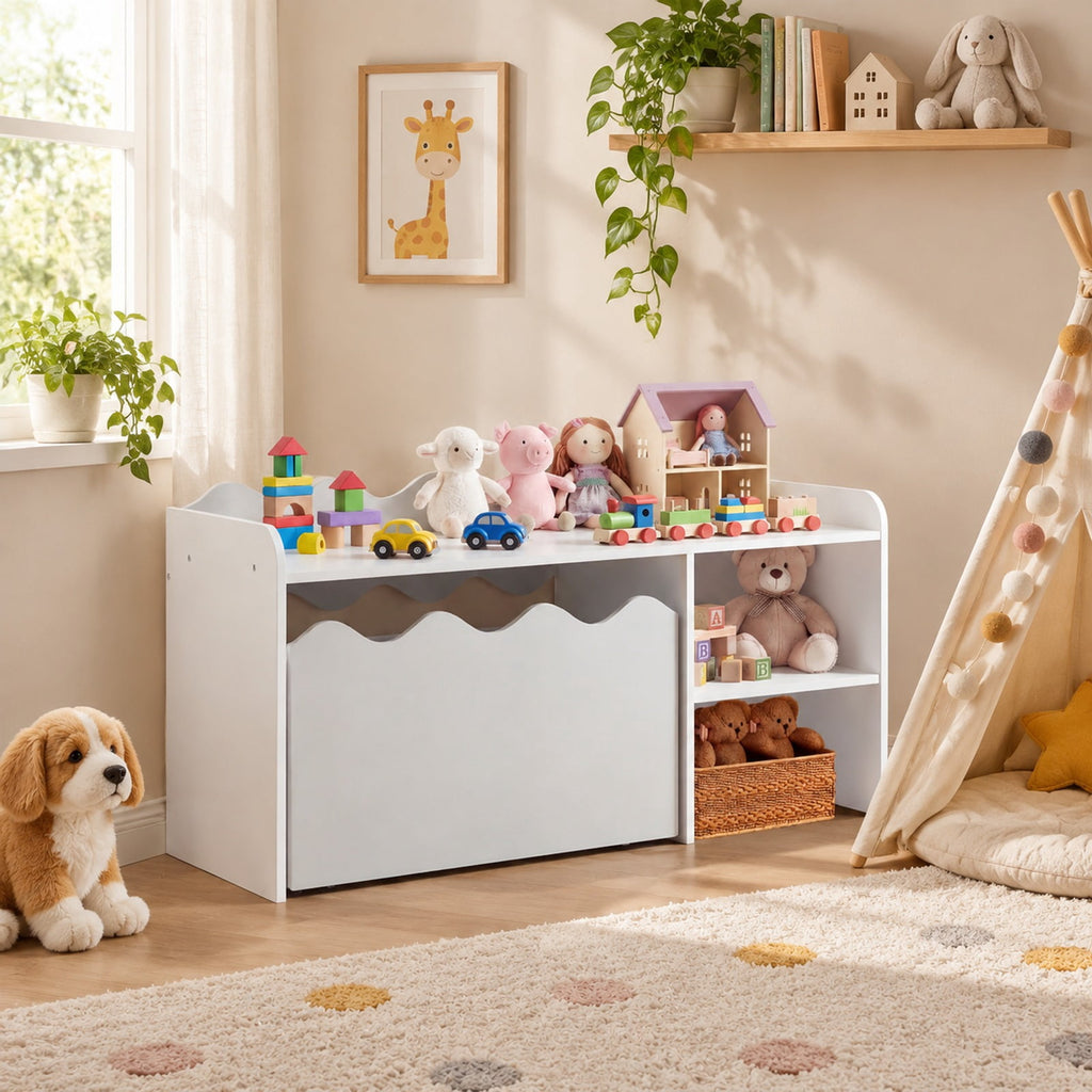 Airfind Scalloped Kids Bookshelf and Toy Storage Organizer for Playroom, 77 lbs Capacity, MDF Frame, for 3+ Years Old, 35 Inch x 16 Inch x 18 Inch Footprint