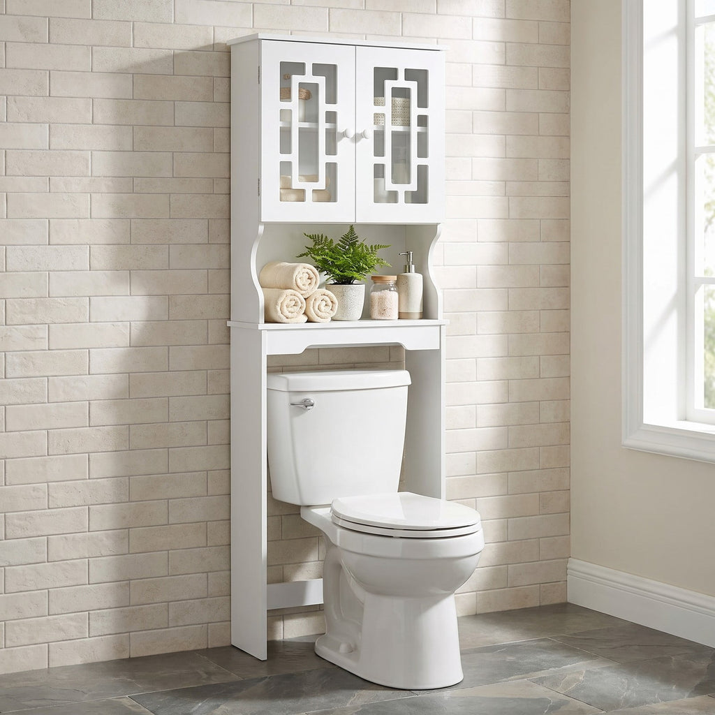 Airfind Bathroom Spacesaver Over the Toilet Door Storage Cabinet, 154 lbs Capacity, Engineered Wood Tempered Glass Frame, White