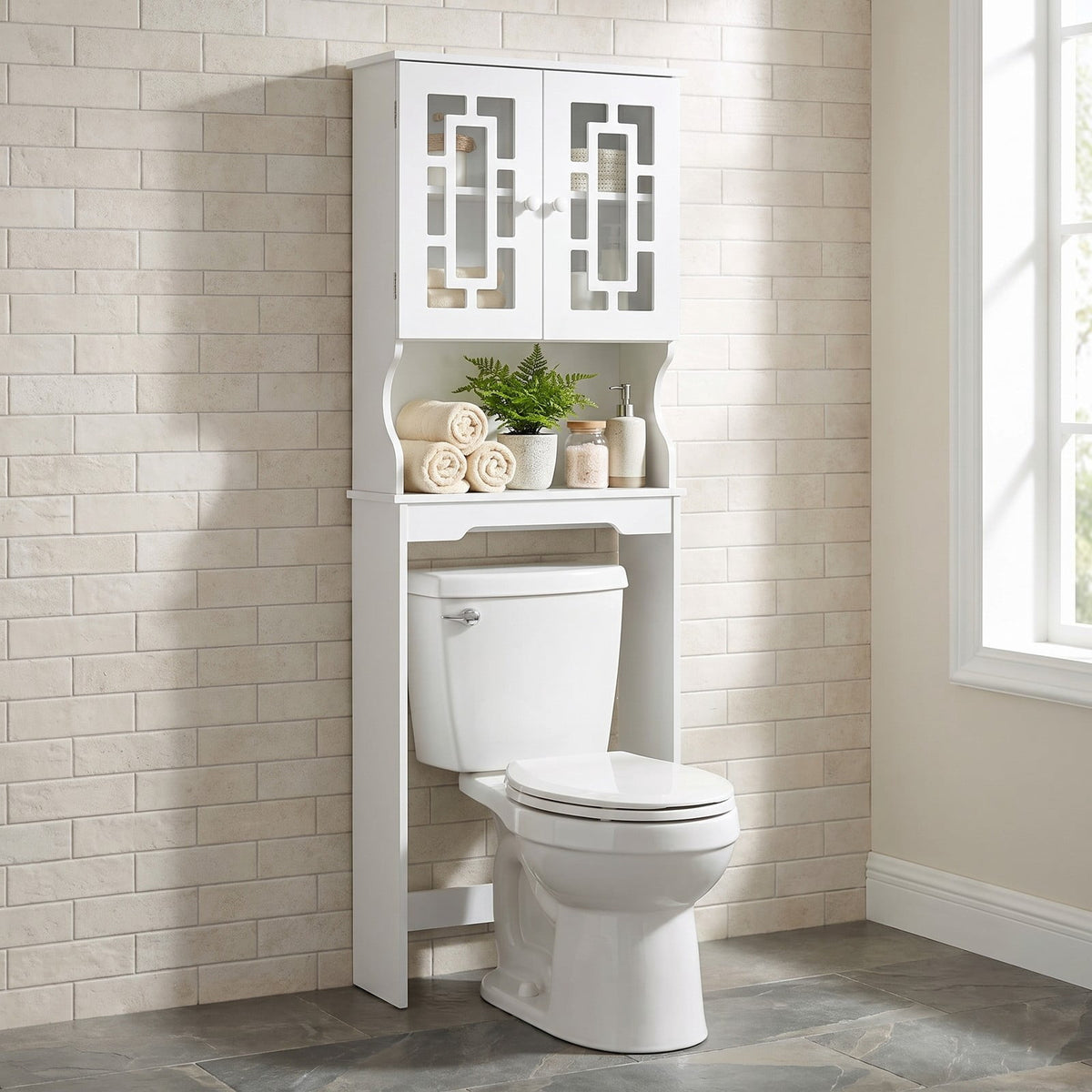 Airfind Bathroom Spacesaver Over the Toilet Door Storage Cabinet, 154 lbs Capacity, Engineered Wood Tempered Glass Frame, White