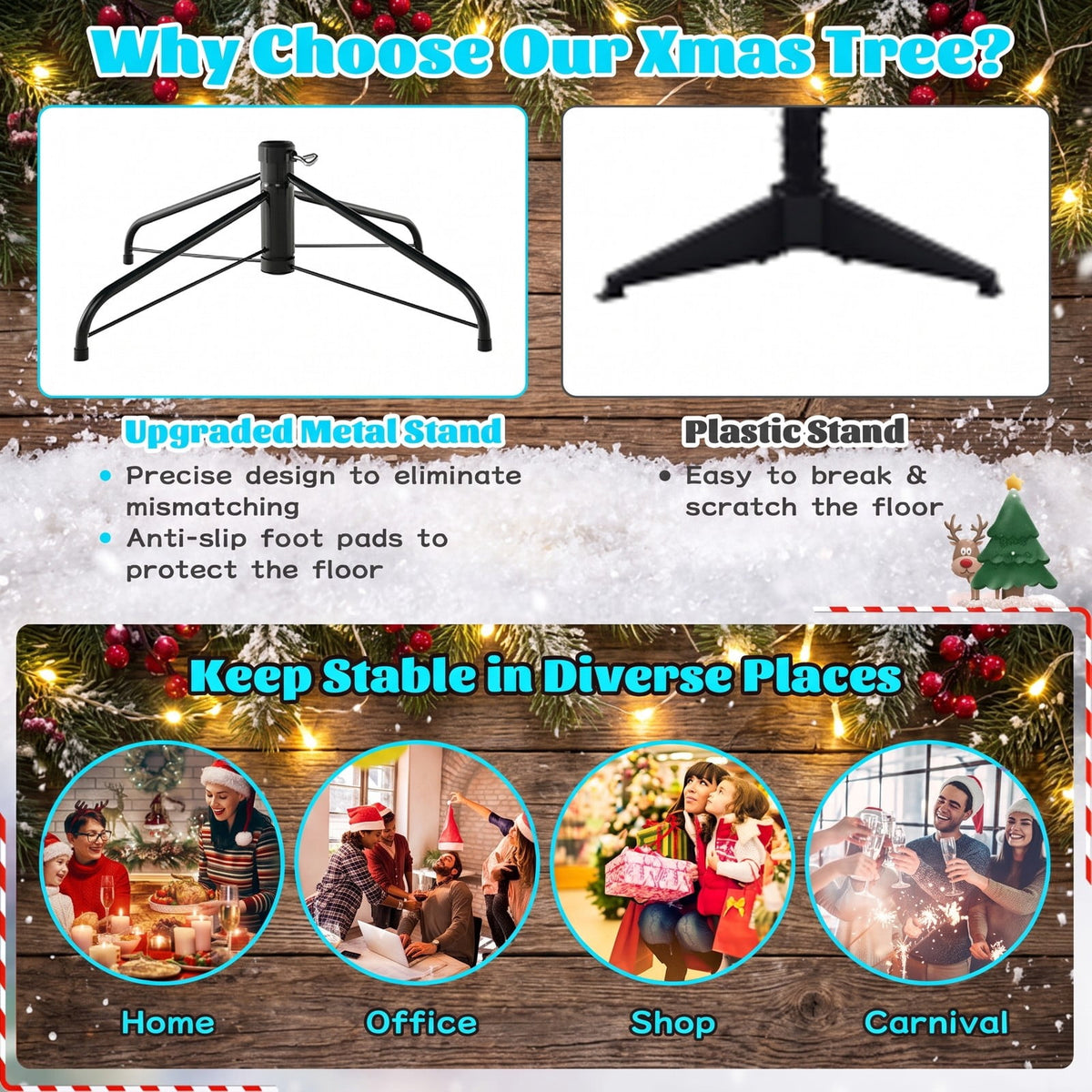 Airfind 6/7/8 Feet Hinged Christmas Tree with PVC Branch Tips Warm White LED Lights-6 ft, PVC Metal Frame, White