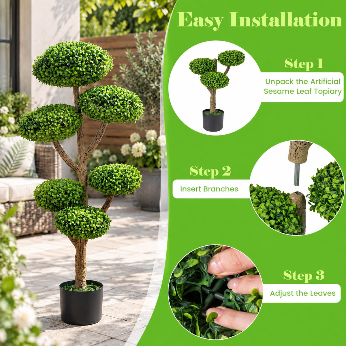 Airfind Indoor Outdoor 6 Balls Topiary Tree with Realistic Trunk and Weighted Cement-Filled Base, PP PE Frame, 7 x 45 Footprint