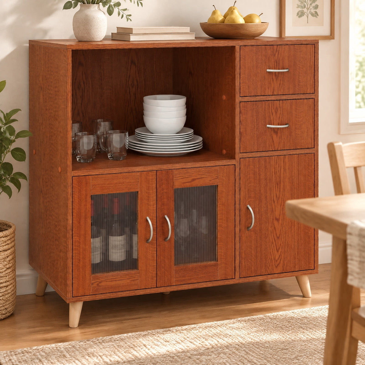 Airfind 36 Inch Sideboard Buffet Cabinet with Open Compartment, 125 lbs Capacity, Engineered Wood PC Frame, 36in × 16in × 35.5in Footprint, Brown