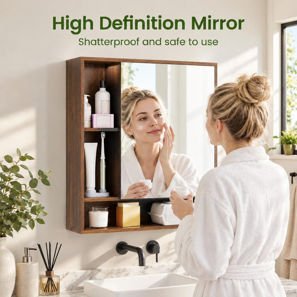 Airfind Wall Mounted Bathroom Cabinet with Mirror Single Door, 176 lbs Capacity, Glass MDF Engineered Wood Frame, 21.5 Inch x 6.5 Inch x 24 Inch Footprint