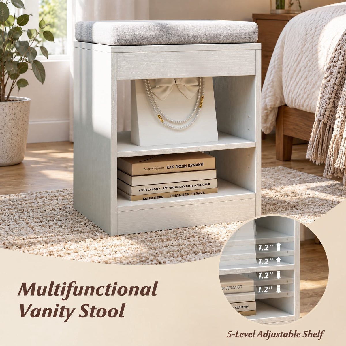 Airfind 31.5 Inches Vanity Desk with 3 Lighting Modes and Storage Shelves, 88 lbs Capacity, Engineered Wood Frame, 31.5 Inch x 16 Inch x 55 Inch Footprint