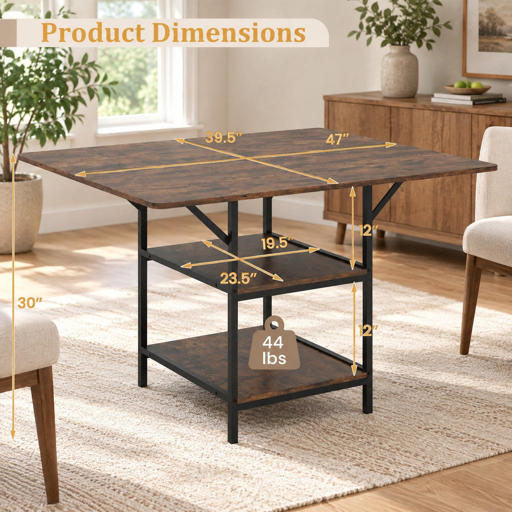 Airfind 47 Inch Rectangular Dining Table with 2 Open Storage Shelves and Sturdy Metal Legs for 4-6-Rustic Brown costway2, 155 lbs Capacity, Brown