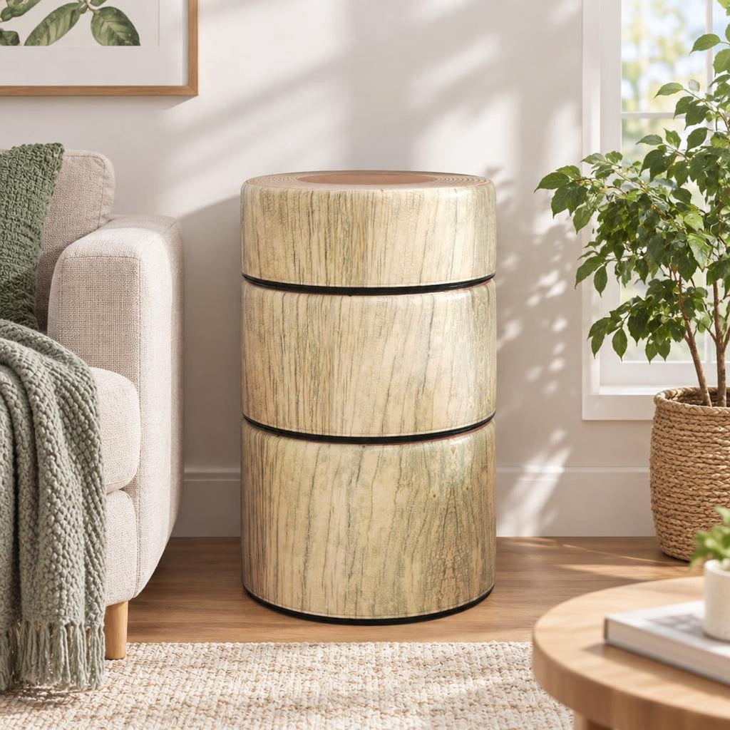 Airfind 3-Piece Tree Stump Stool Set with Wood Printing Nature Decoration, PU Leather, for 3 and Years Old, Natural for Home, Patio, Natural