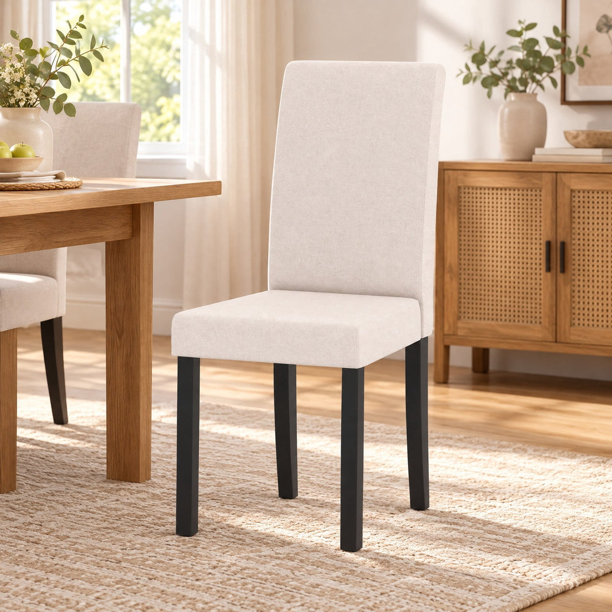 Airfind Set of 2 Dining Chair Mid-Century Modern Fabric Upholstered Parson Chairs, Chair 330 lbs Capacity, 17in x 22in x 35.5in Footprint, Beige