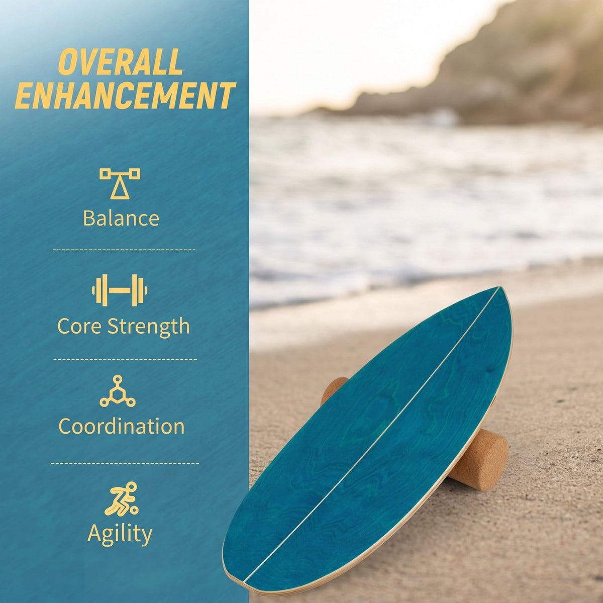 Airfind Wooden Balance Board with Cork Roller and Storage Rack, 11-Ply Birch Wood Balance Trainer for Core Strength Coordination, Indoor Outdoor Sports Exercise, Blue