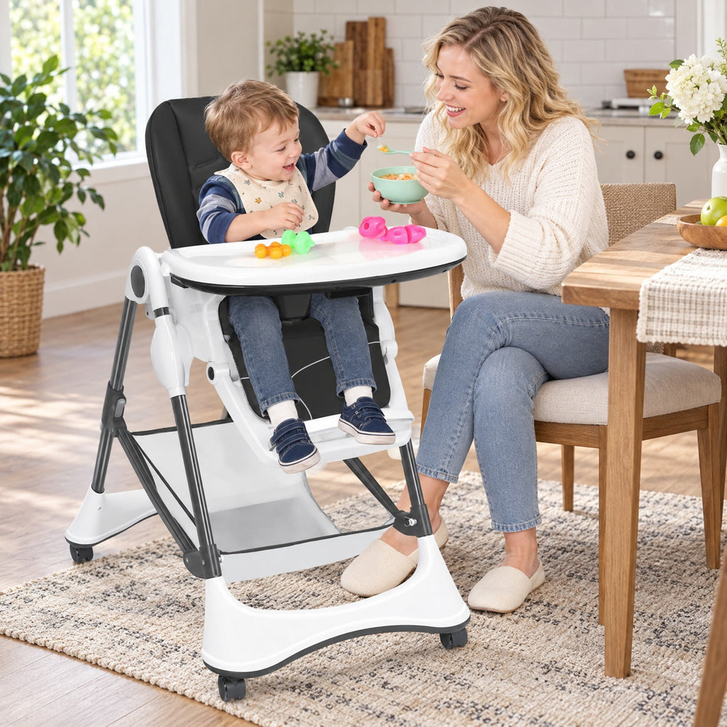 Airfind A-Shaped High Chair with 4 Lockable Wheels, 50 lbs Capacity, Iron Frame, for 0-36 months, 22 x 26 x 32 Footprint, Gray