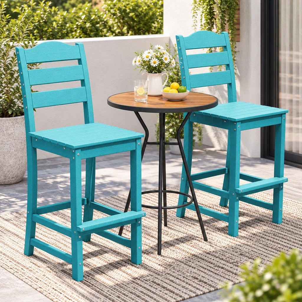 Airfind 30 Inches Counter Height HDPE Bar Stool with Backrest and Footrest, 360 lbs Capacity, HDPE Frame, Turquoise