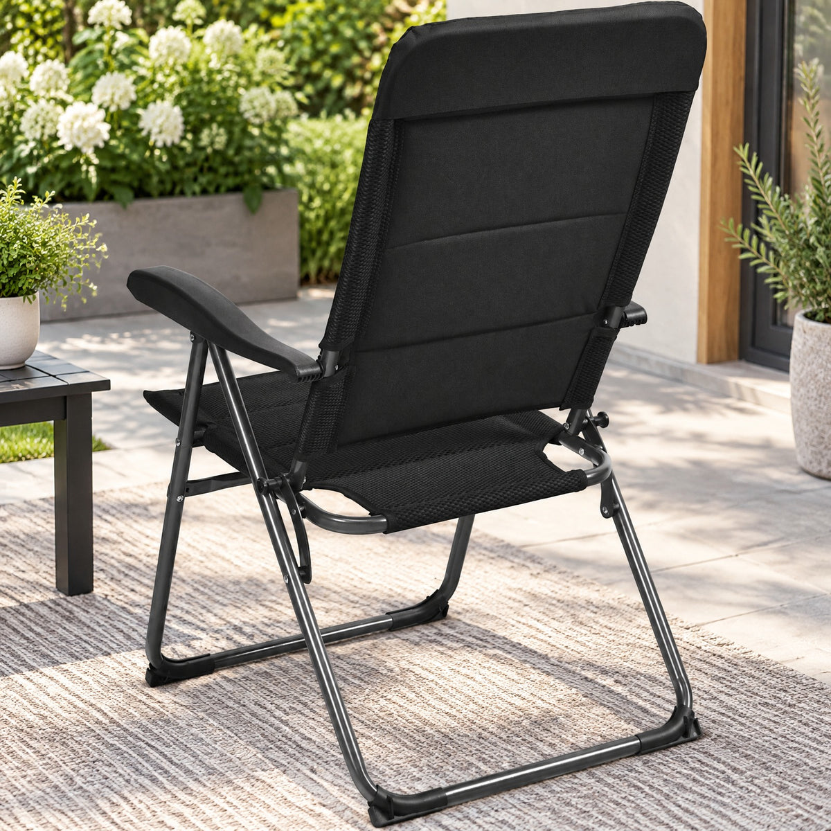 Airfind Set of 4 Patio Folding Chairs with Adjustable Backrest, 300 lbs Capacity, Steel oxford fabric sponge Frame, 28 x 23 x 40 Footprint, Black