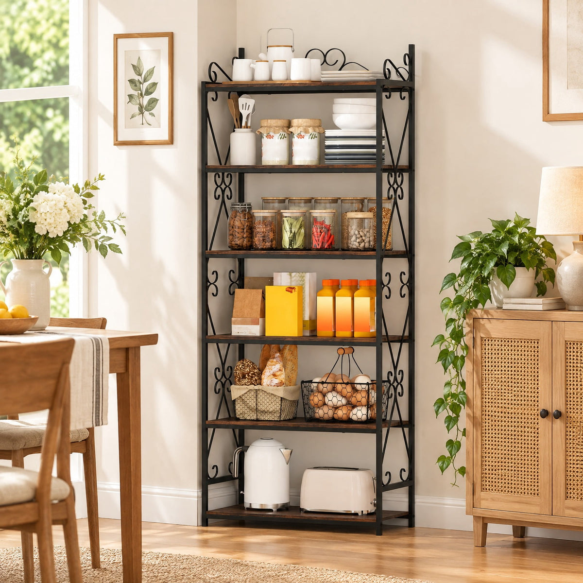 Airfind 6-Tier Bookshelf Industrial Bookcase with 2 Anti-Tipping Kits and Metal Frame, 44 lbs Capacity, Metal Engineered Wood Frame, Brown