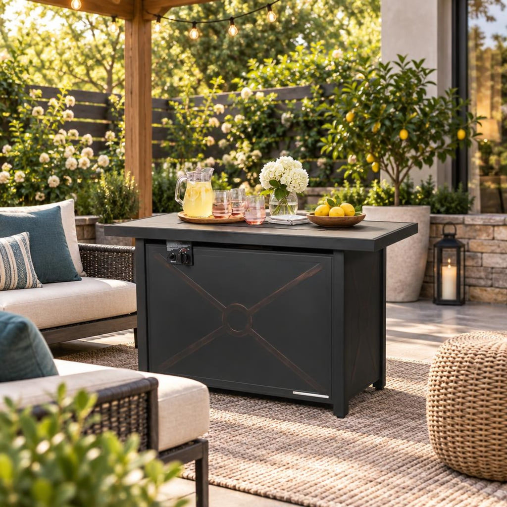 Airfind 42 Inch 60000 BTU Propane Fire Pit Table with Ceramic Tabletop, Steel Frame, 42 x 20 x 25 Footprint, Black