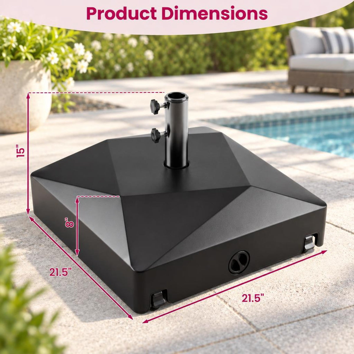 Airfind 154lbs Mobile Fillable Patio Umbrella Base with 4 Wheels, HDPE Metal Frame, 21.5 x 21.5 x 15 Base Footprint, Black