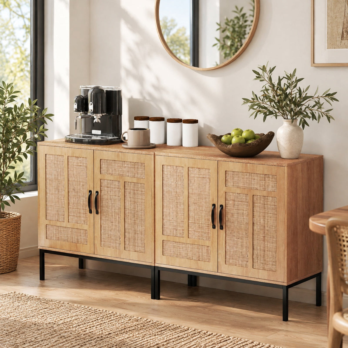 Airfind Boho Storage Cabinet with Asymmetrical Pattern Doors for Kitchen, 100 Lbs Capacity, 31.5 Inch X 15 Inch X 32 Inch (l X W X H) Inside, Natural