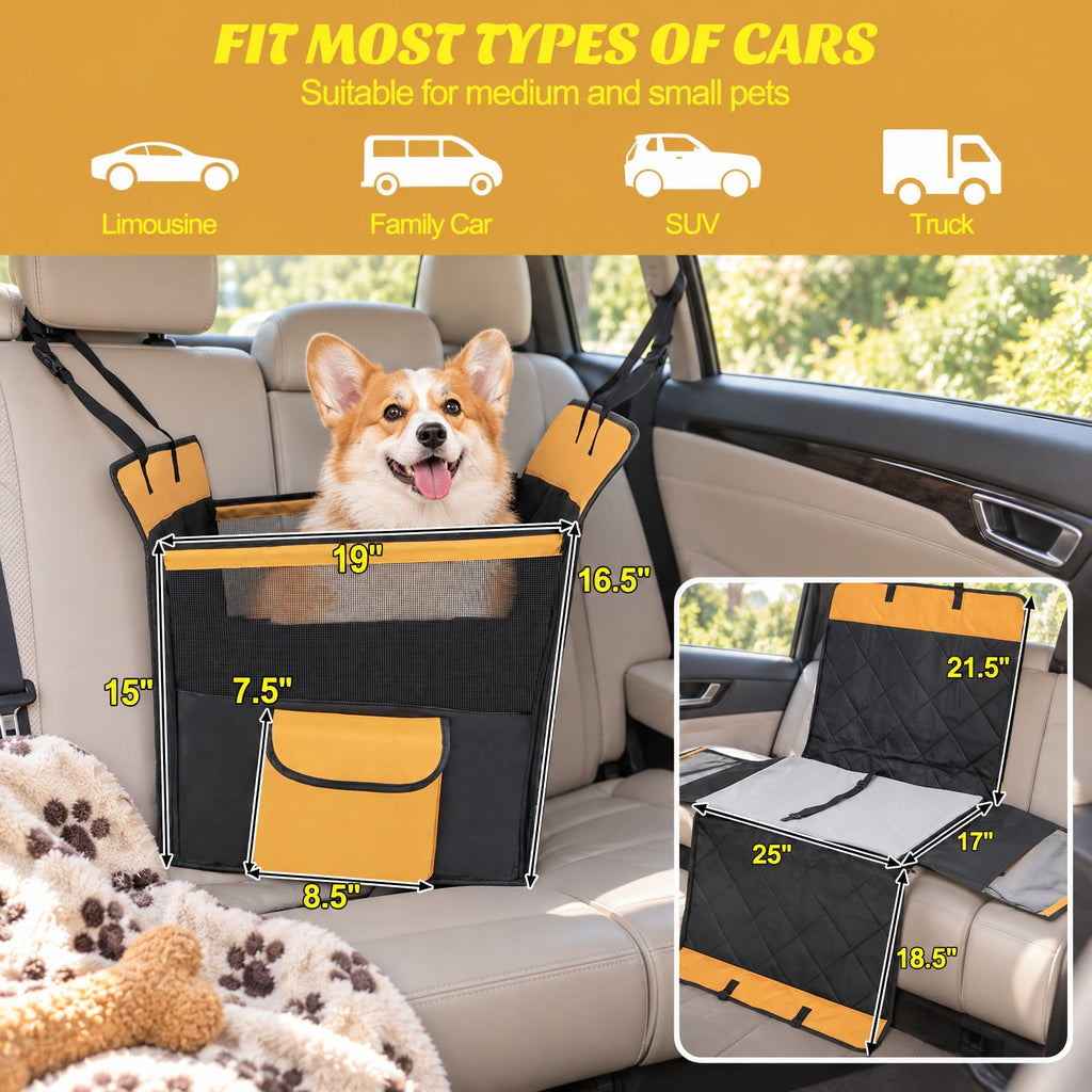 Airfind Dog Car Seat Cover with Mesh Window for Small and Medium Dogs, 600D Oxford Fabric Sponge PVC 210D Oxford Fabric Frame, Black