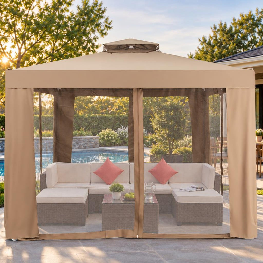 Airfind Canopy and Garden Structures Gazebo with Netting for Outdoors, Steel and polyester fabric Frame, Brown