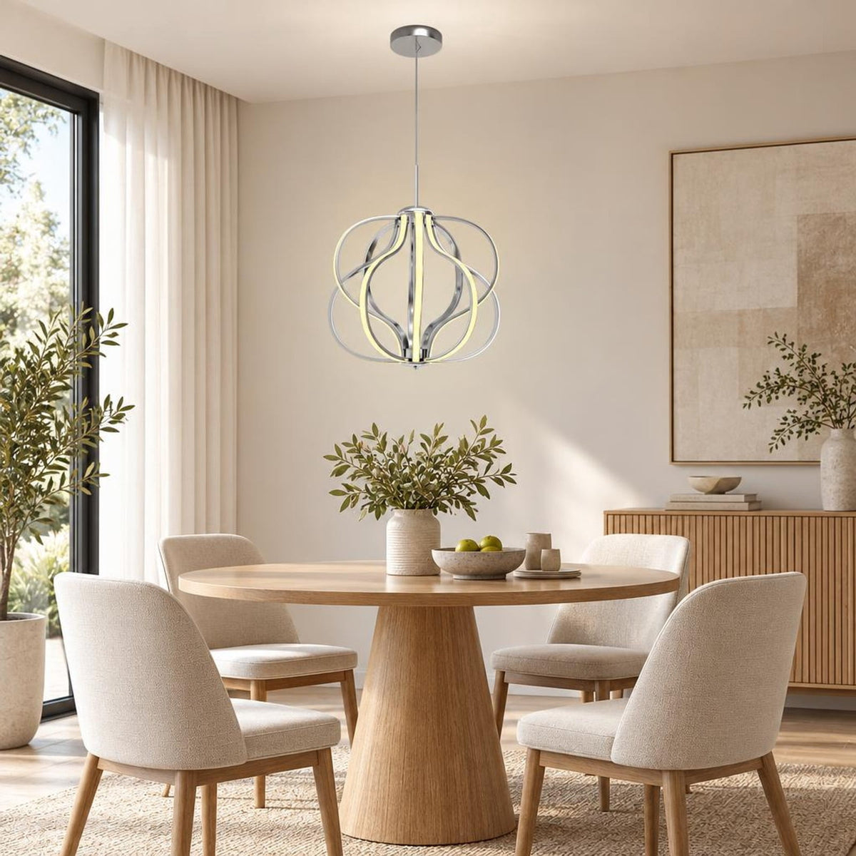 Airfind Modern Dimmable Warm LED Chandelier, Steel Aluminum PVC Frame, 20 Inch x 25 Inch - 73 Inch Footprint for Everyday Use, White