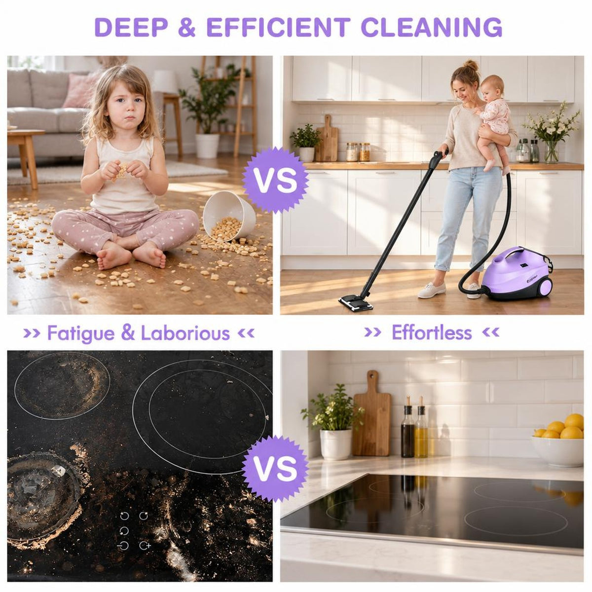 Airfind 2000W Heavy Duty Multi-purpose Steam Cleaner Mop with Detachable Handheld Unit, ABS Frame, : 10 x 17 x 10 Footprint, Purple