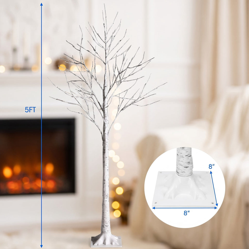 Airfind 5 Feet Pre-lit White Twig Birch Tree with 72 LED Lights for Christmas, metal plastic Height: 5 FT Frame, 8 Inch x 8 Inch Rated input Footprint