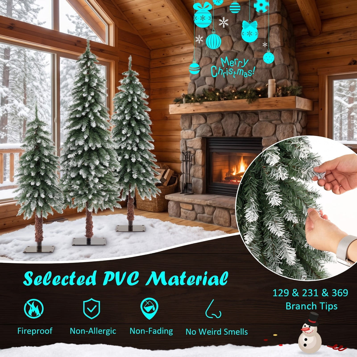 Airfind Pre-Lit Christmas Tree Set of 3, PVC Metal Tree Height (Small/Medium/Big) 3 ft Tree Width (Small/Medium/Big) 1.3 ft Frame, Green and White