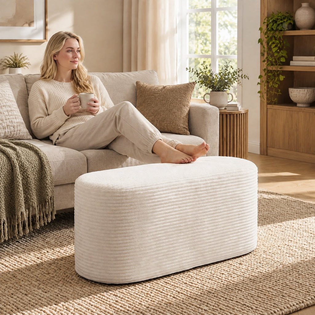 Airfind Upholstered Ottoman Bench with High-Density Sponge, 175 lbs Capacity, Corduroy Polyester Sponge Frame, 47 x 18 x 19 Footprint, Beige