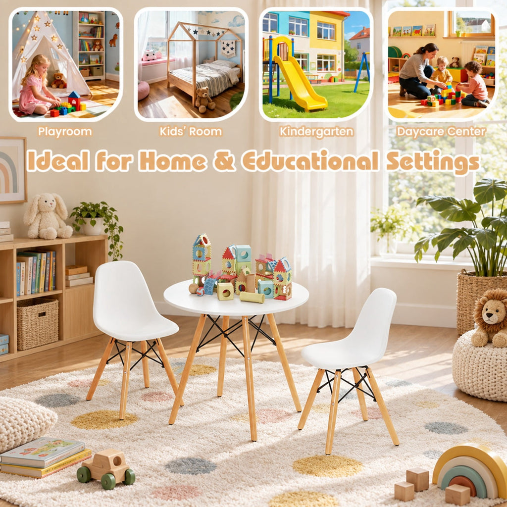 Airfind Kids Modern Dining Table Set with 2 Armless Chairs, 110 lbs Capacity, MDF PP beech wood and iron Frame, for 3-12years old, White