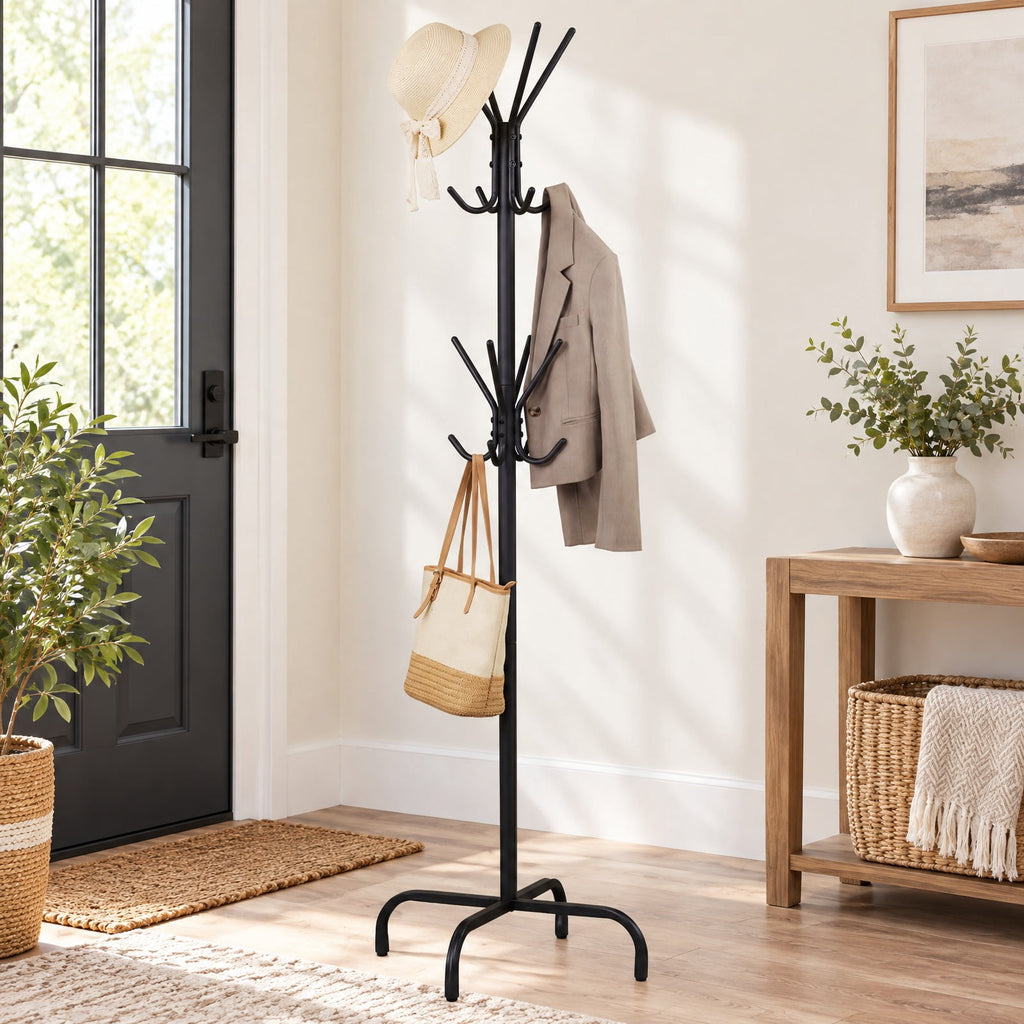 Airfind Metal Coat Rack Freestanding with 16 Hooks and 4 Legs for Entryway Office Bedroom, 6.5 lbs Capacity, Metal, 22 Inch x 22 Inch x 70 Inch