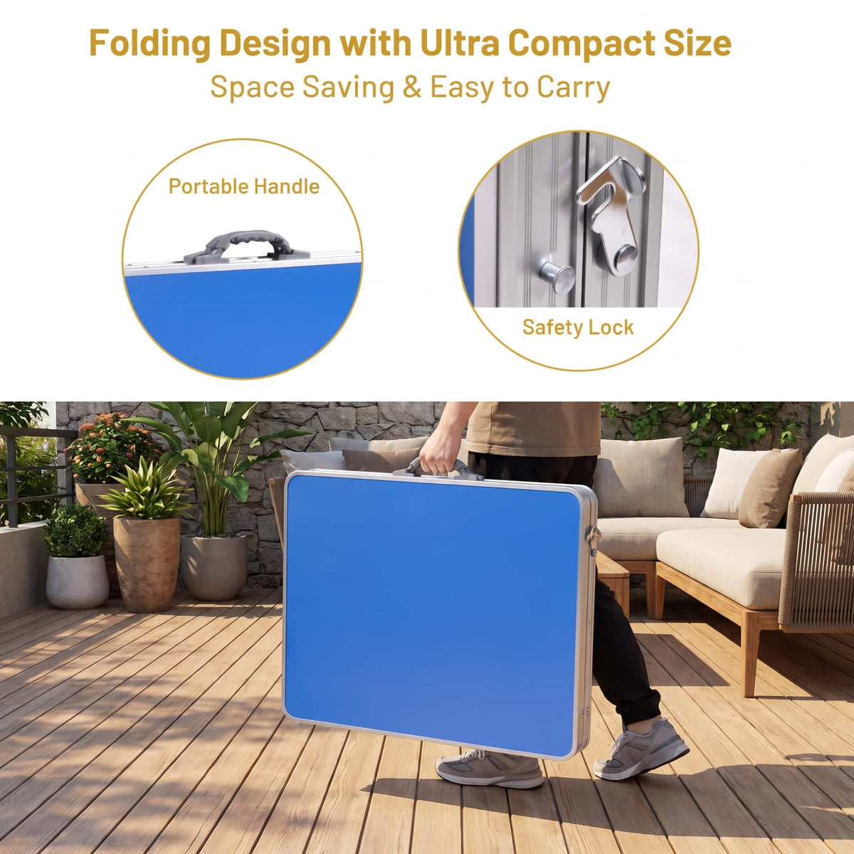 Airfind 60 Inch Portable Folding Table Tennis Table with Net Paddles and Balls for Indoor Family Game Room Ping Pong Fun, Blue