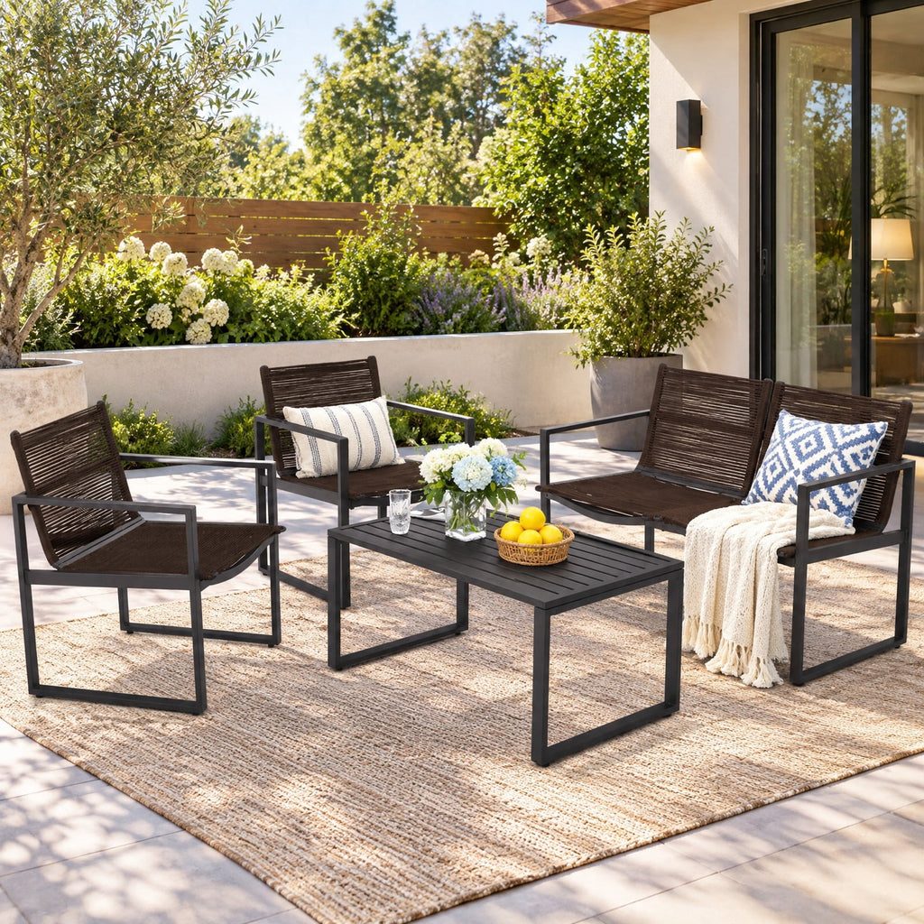 Airfind 4 Pieces Patio Furniture Conversation Set with Sofa Loveseat, 500 lbs Capacity, Steel polyester Frame, 24 Inch x 26 Inch x 32 Inch Footprint