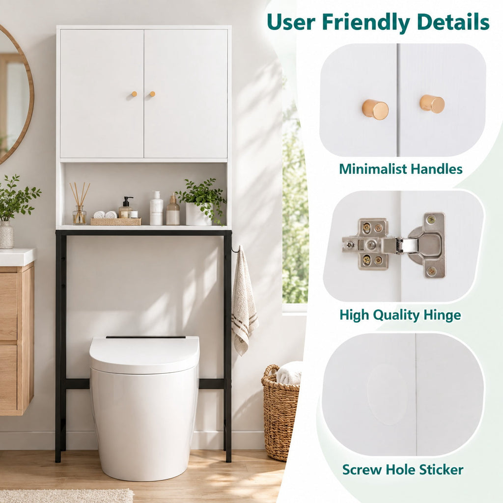 Airfind Over The Toilet Storage Cabinet, with 2 Doors and Adjustable Shelf, ?Metal Particle Board Item weight: 38.5 lbs Frame, White