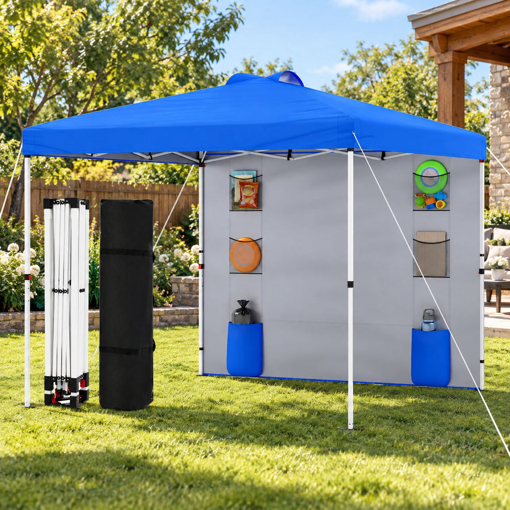 Airfind 10 x 10 FT Pop up Canopy Tent with Sidewall 6 Pockets Instant Setup Commercial Gazebo, 150D Oxford Fabric Metal Frame, Blue