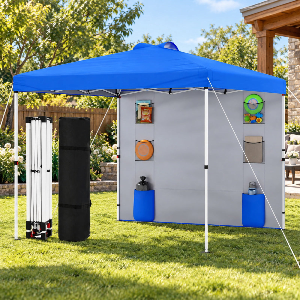 Airfind 10 x 10 FT Pop up Canopy Tent with Sidewall 6 Pockets Instant Setup Commercial Gazebo, 150D Oxford Fabric Metal Frame, Blue