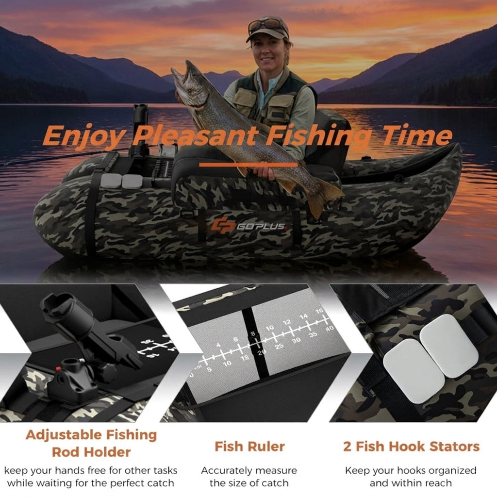 Airfind Inflatable Fishing Float Tube with 350 lb Capacity and Adjustable Shoulder Straps plus Storage Pockets and Foot Pump for Lake Pond River Bass Fly Fishing, Camouflage Multicolor