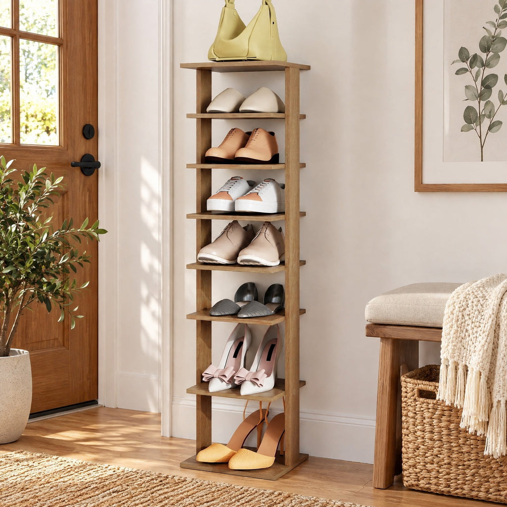 Airfind 8-Tiers Vertical Wooden Space Saving Shoe Rack for Front Door, Mdf, and High Quality for Convenient Everyday Use, Natural