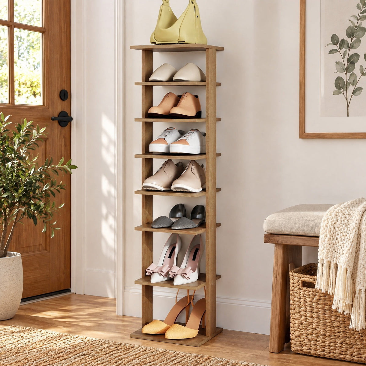 Airfind 8-Tiers Vertical Wooden Space Saving Shoe Rack for Front Door, Mdf, and High Quality for Convenient Everyday Use, Natural