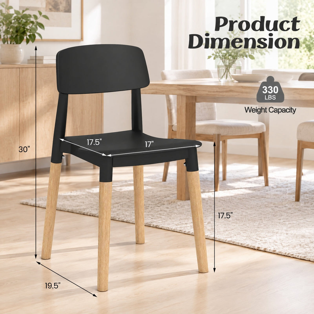 Airfind Modern Dining Side Chairs Set of 4 with Ergonomic Backrest for Dining Room, 330 lbs Capacity, PP Beech Frame, 19.5 x 17 x 30 Footprint