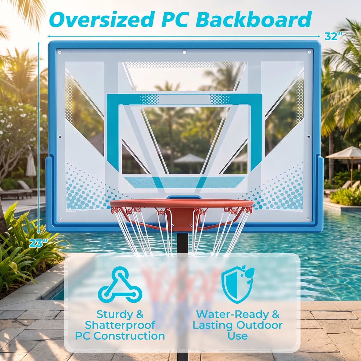 Airfind Pool Basketball Hoop with 3 Level Adjustable Height Shatterproof PC Backboard Weighted Base and Wheels for Swimming Pool Poolside Fun, Blue