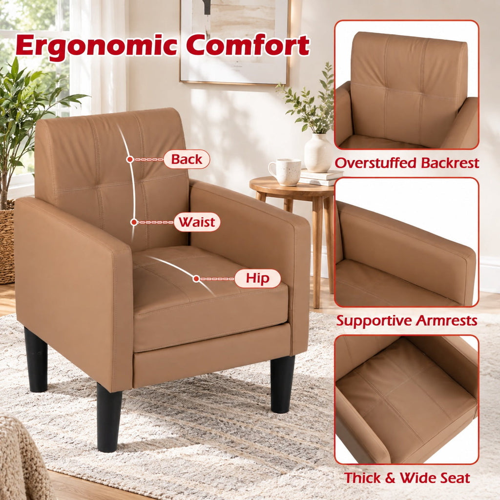 Airfind Set of 2 PU Leather Modern Accent Chair with Removable Seat Cushion, 350 lbs Capacity, PU Leather Sponge Plywood Plastic Frame, Brown