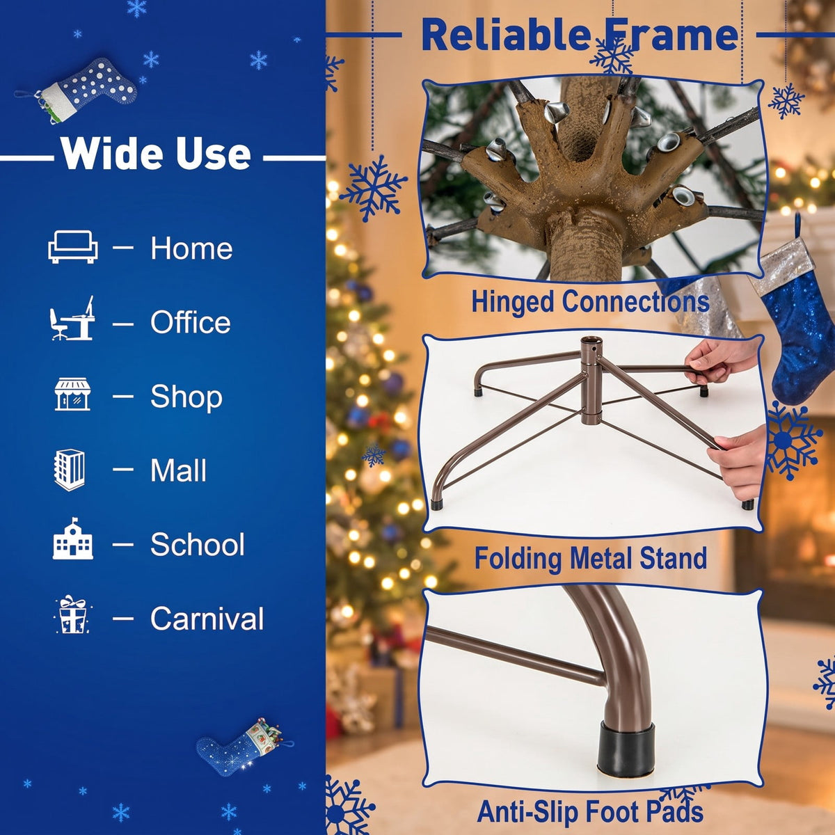 Airfind 6.5/7.5 Feet Artificial Cypress Christmas Tree Pre-lit Hinged-6.5 ft, PE Metal Tree Height 6.5 ft/7.5 ft Tree Width 4 ft Frame, Green