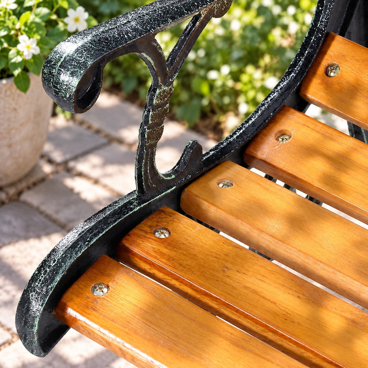 Airfind 49 1/2 Inch Patio Park Garden Porch Chair Bench, 463 lbs Capacity, Cast iron Frame, 49.5 Inch x 20.5 Inch x 29 Inch Product weight: 30 lbs Footprint