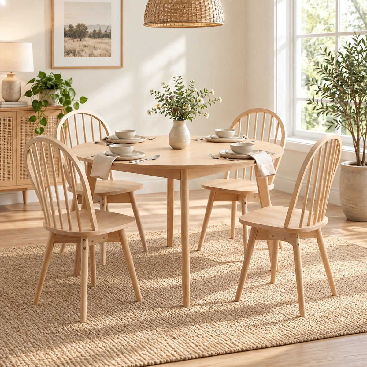 Airfind Dining Chairs, Swivel Windsor, Set of 2 with Solid Rubber Wood Frame, Chair 330 lbs Capacity, Rubber Wood Frame, 17.5 Inch x 21 Inch x 36 Inch, Natural
