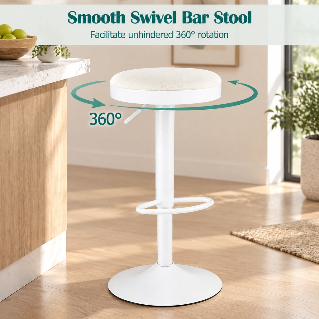 Airfind Set of 4 Kitchen Bar Stools with Height Adjustment Padded Seat and D-Shaped Footrest, 330 lbs Capacity, Metal Sponge Fabric Frame, White