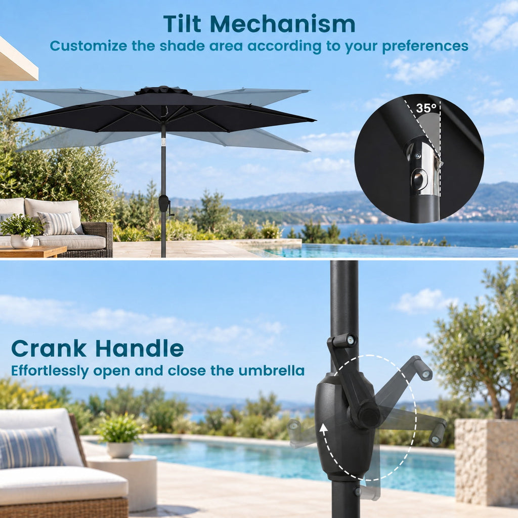Airfind 7.5 feet Outdoor Patio Heavy Duty Market Umbrella with Push Button Tilt, Metal Polyester Frame, Black
