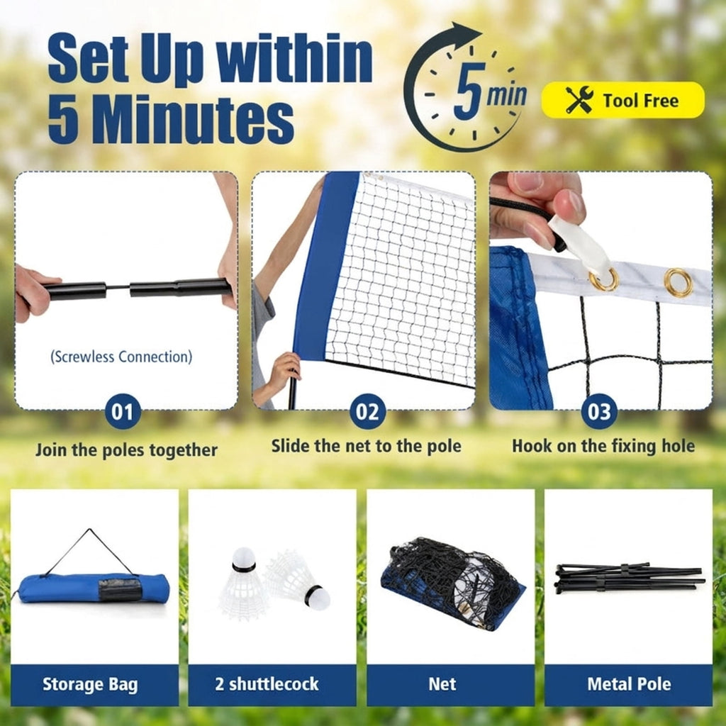 Airfind 10 Foot Adjustable Badminton Net Set for backyard with portable carry bag and non-slip footpads for pickleball volleyball tennis in blue black