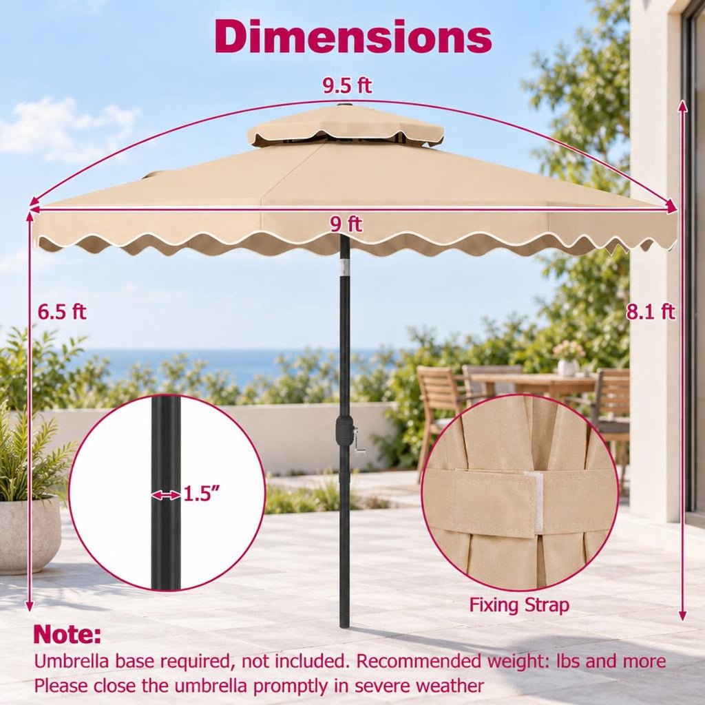 Airfind 9 Feet Patio Umbrella with Push Button Tilt and Crank, Polyester Fabric Metal Frame, 9 x 8.1 ft Footprint, Beige