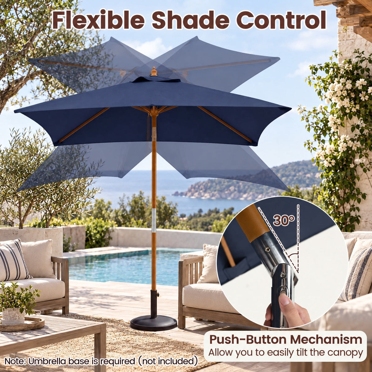Airfind 7 Feet Outdoor Rectangular Patio Umbrella with 3 Adjustable Heights, Fabric Hardwood Bamboo Frame, 7 x 5.5 x 7.7 ft Umbrella Footprint
