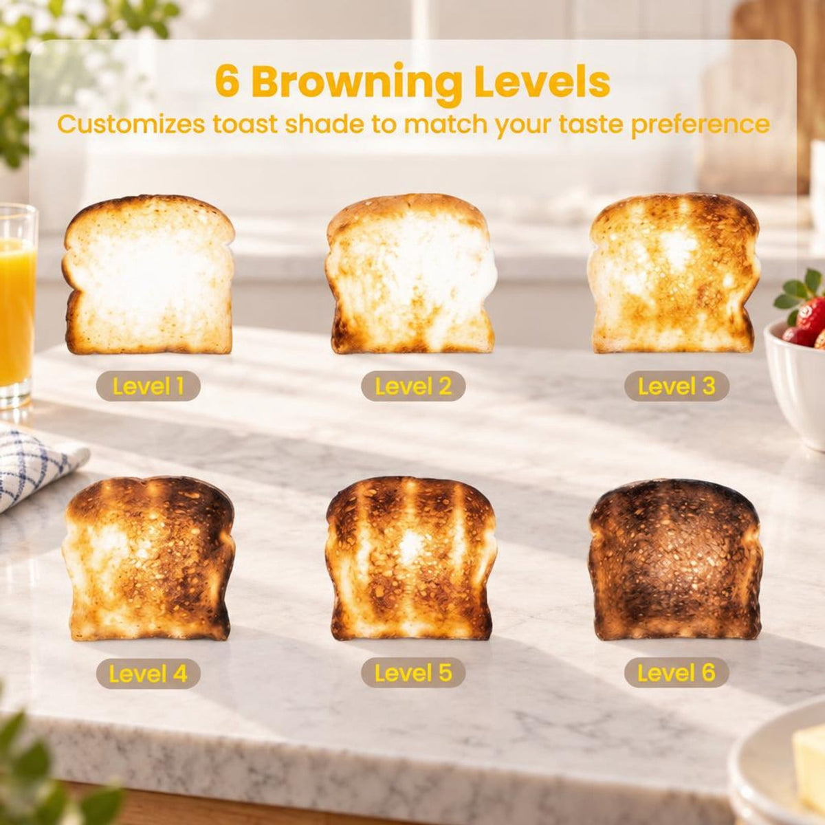 Airfind 2 Slice Toaster with 6 Browning Levels and 4 Bread Types, 430 Stainless Steel PP Frame, 10.5in×6.5in×7.5in Footprint, Silver